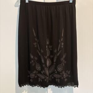 Whimsigoth Skirt Womens Large Black Sheer Mesh Lined Beaded Lettuce Edge Hem USA